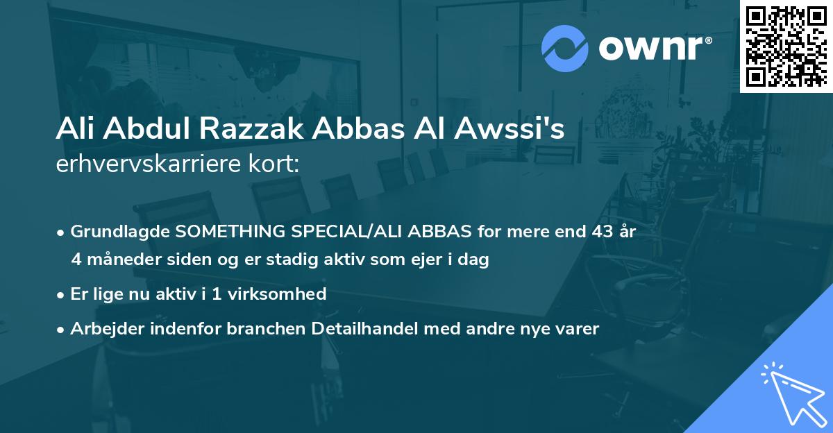 Ali Abdul Razzak Abbas Al Awssi's erhvervskarriere kort