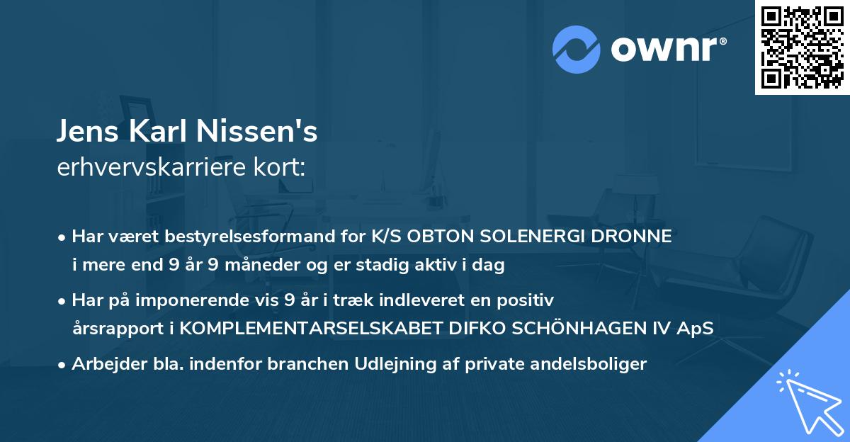 Jens Karl Nissen's erhvervskarriere kort