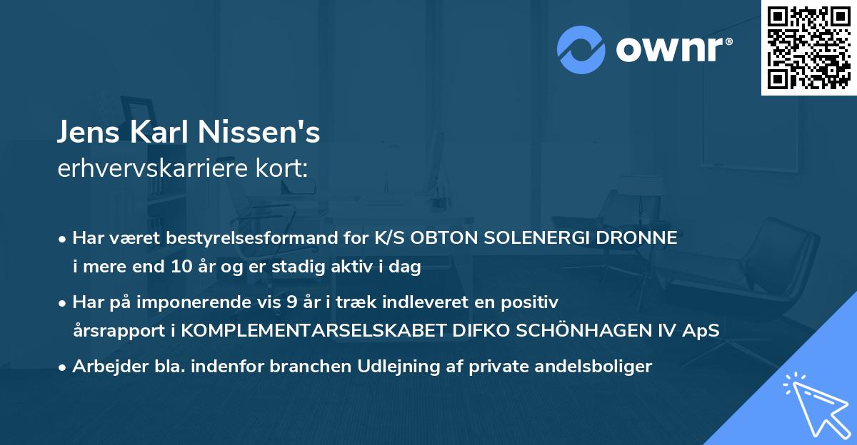 Jens Karl Nissen's erhvervskarriere kort