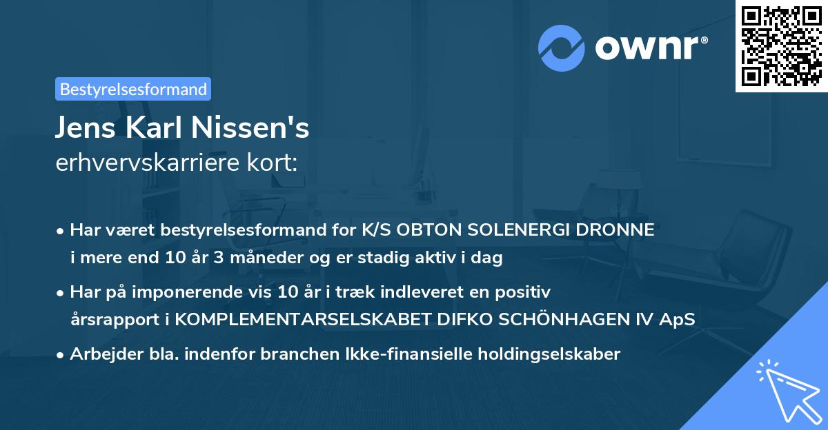 Jens Karl Nissen's erhvervskarriere kort