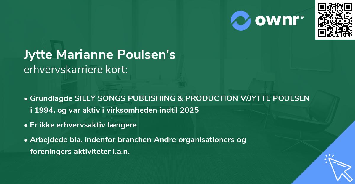 Jytte Marianne Poulsen's erhvervskarriere kort