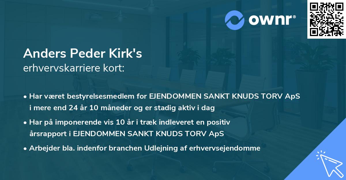 Anders Peder Kirk's erhvervskarriere kort