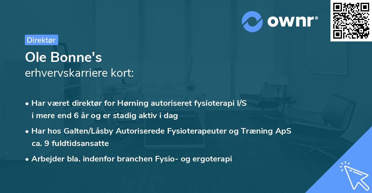 Ole Bonne's erhvervskarriere kort