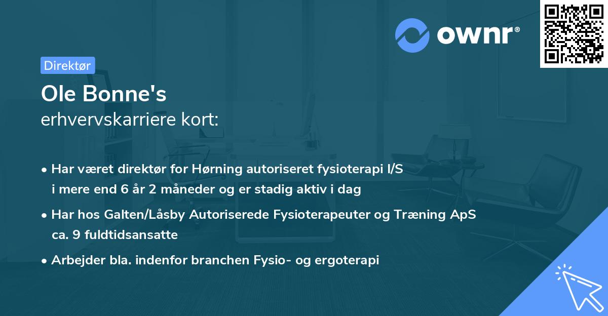 Ole Bonne's erhvervskarriere kort