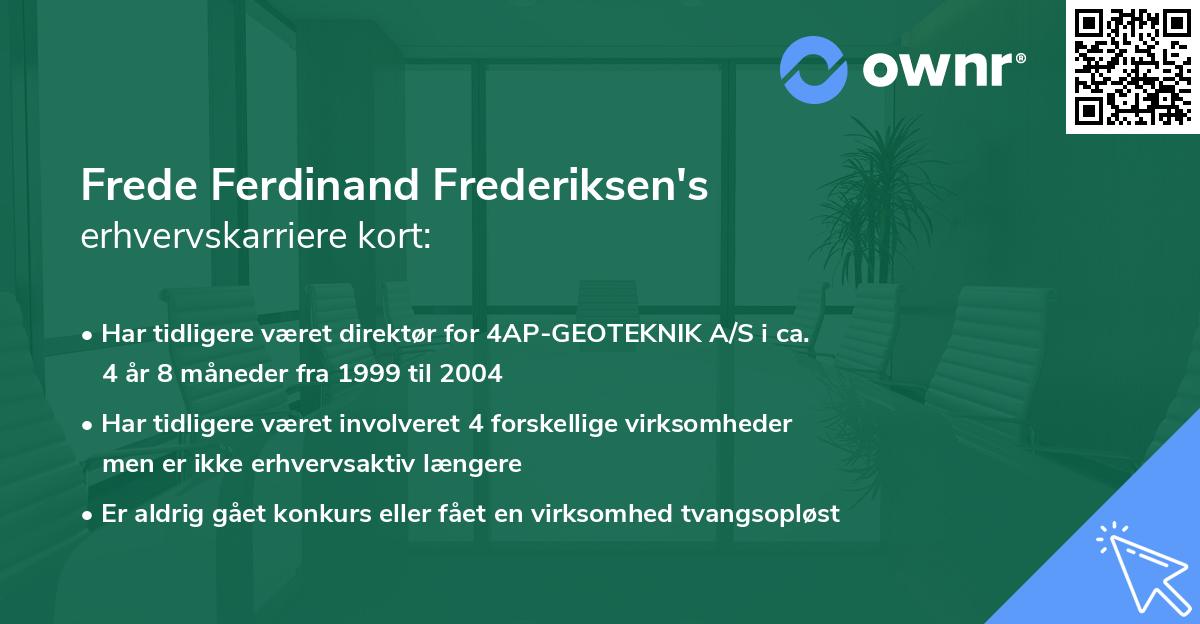 Frede Ferdinand Frederiksen's erhvervskarriere kort