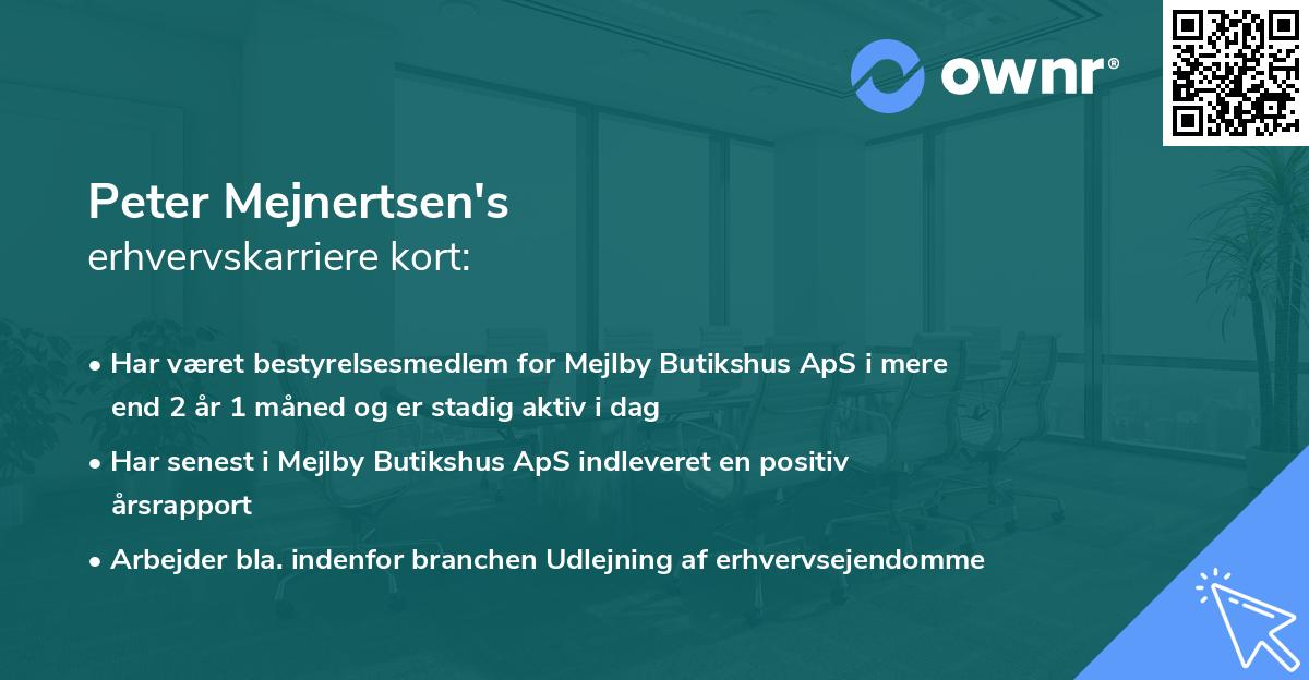 Peter Mejnertsen's erhvervskarriere kort
