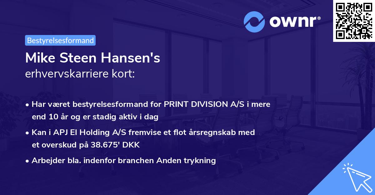 Mike Steen Hansen's erhvervskarriere kort