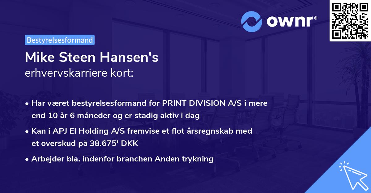 Mike Steen Hansen's erhvervskarriere kort