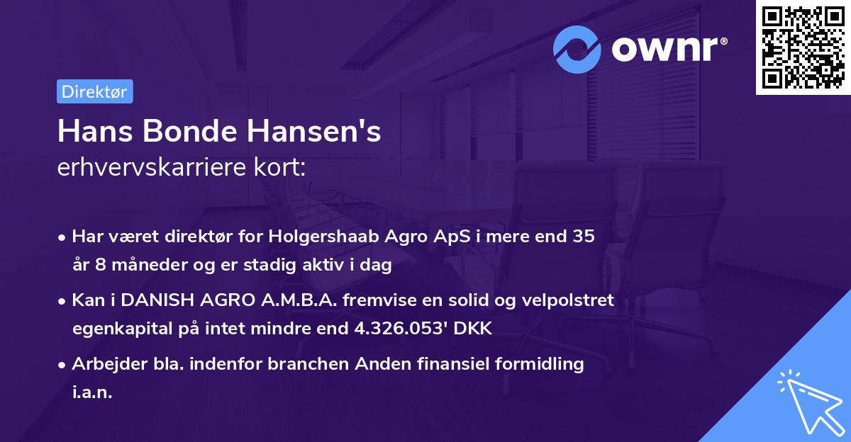 Hans Bonde Hansen's erhvervskarriere kort