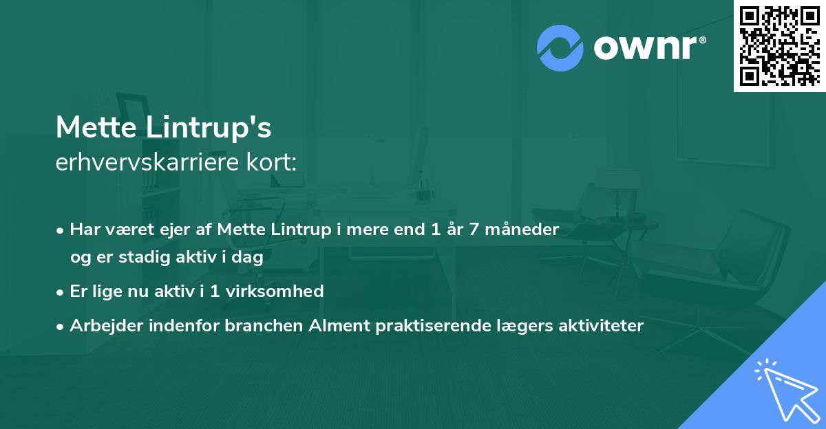 Mette Lintrup's erhvervskarriere kort