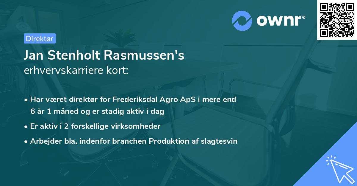 Jan Stenholt Rasmussen's erhvervskarriere kort