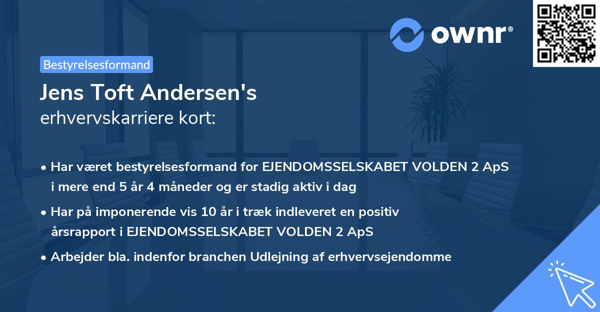 Jens Toft Andersen's erhvervskarriere kort