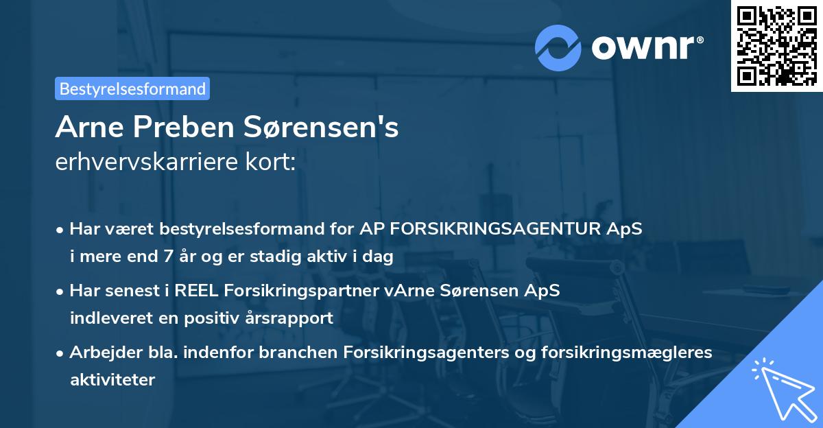 Arne Preben Sørensen's erhvervskarriere kort