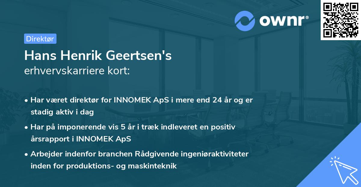 Hans Henrik Geertsen's erhvervskarriere kort