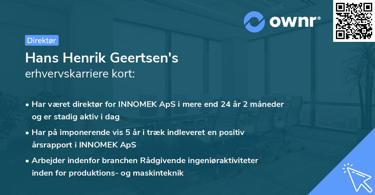 Hans Henrik Geertsen's erhvervskarriere kort
