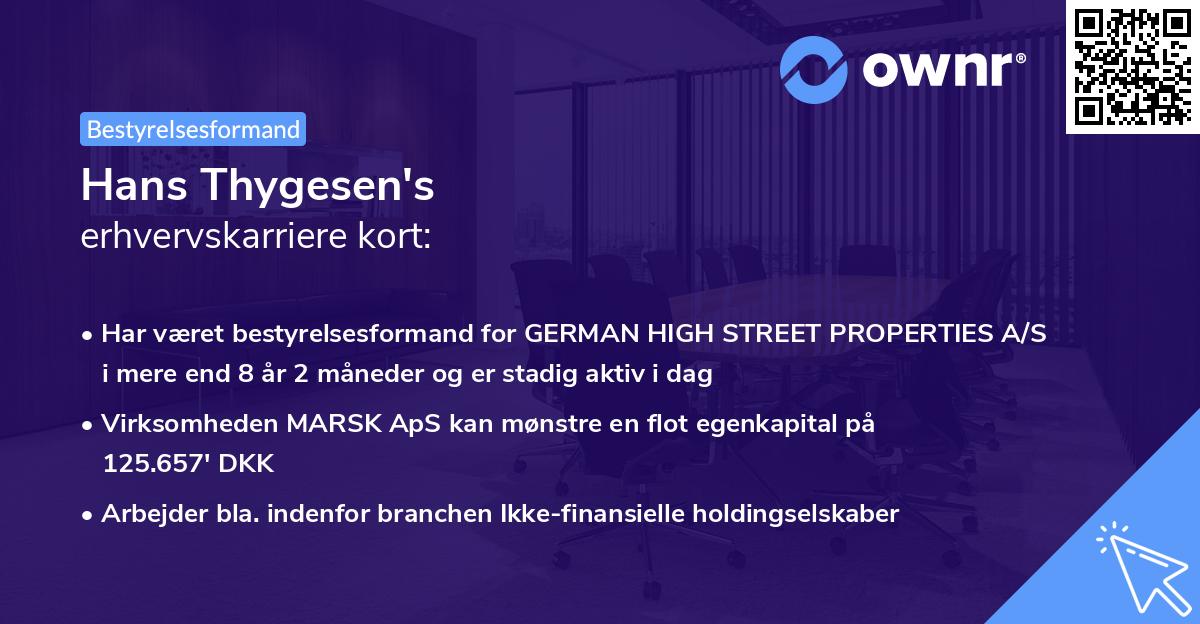 Hans Thygesen's erhvervskarriere kort