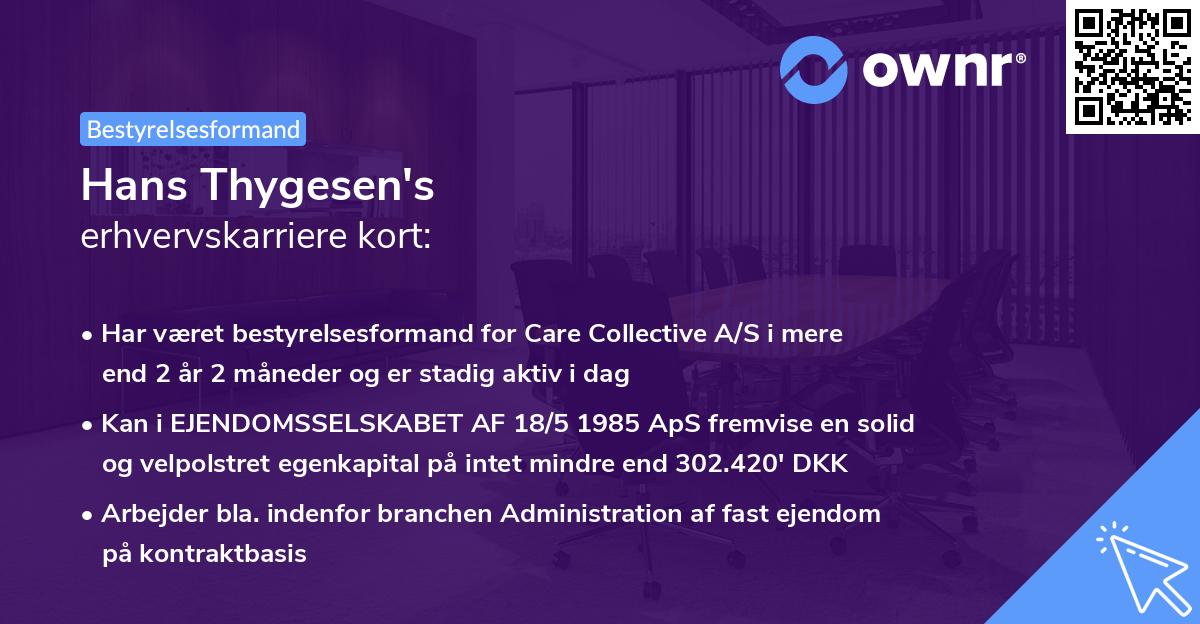 Hans Thygesen's erhvervskarriere kort