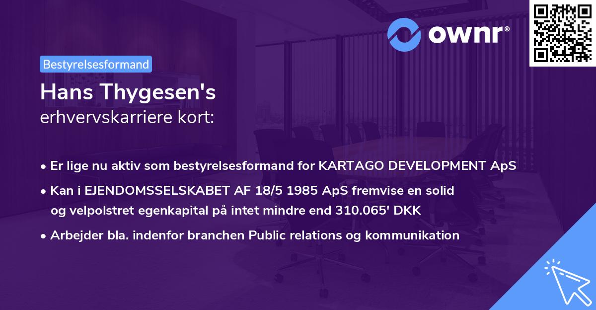 Hans Thygesen's erhvervskarriere kort
