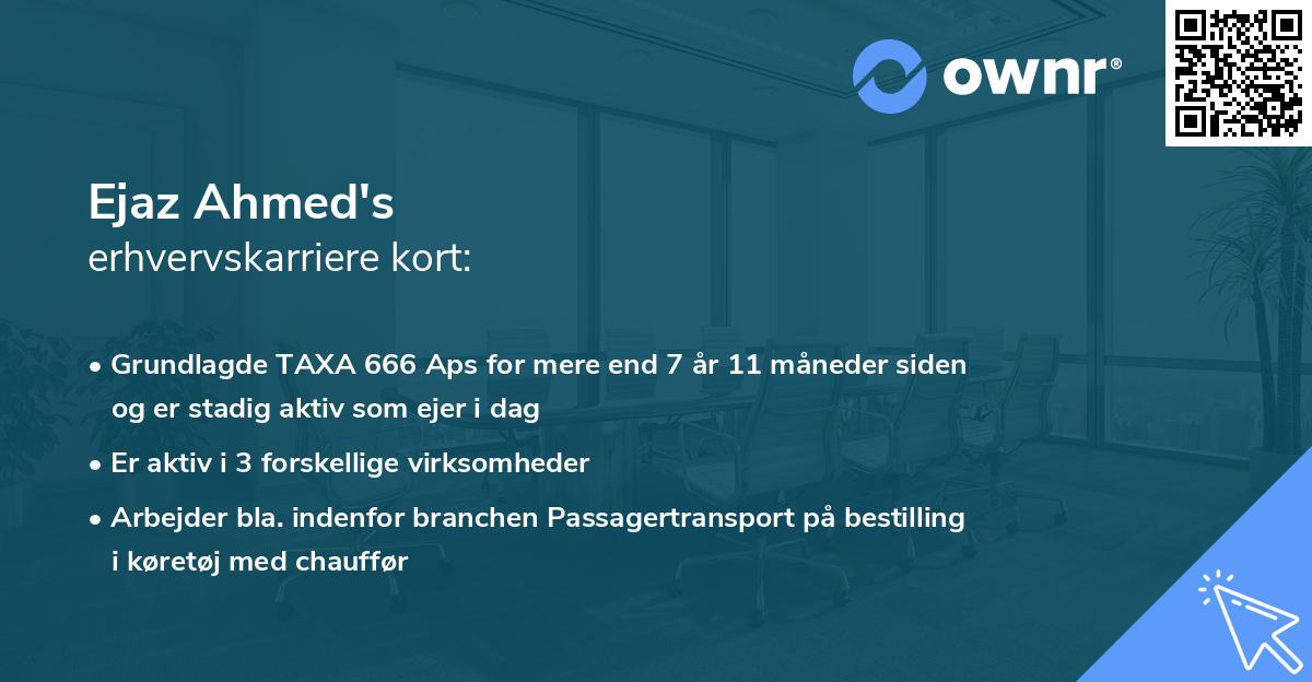 Ejaz Ahmed's erhvervskarriere kort