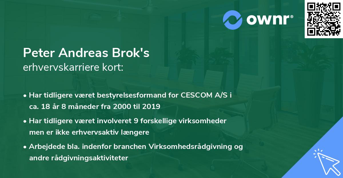 Peter Andreas Brok's erhvervskarriere kort
