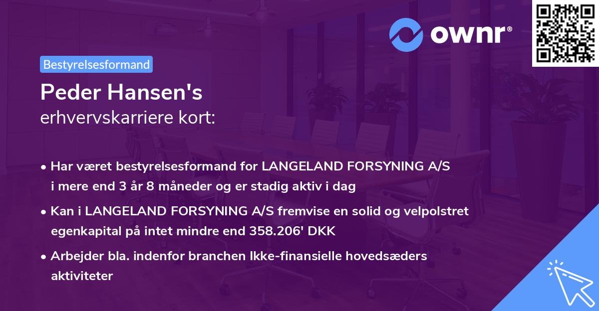 Peder Hansen's erhvervskarriere kort