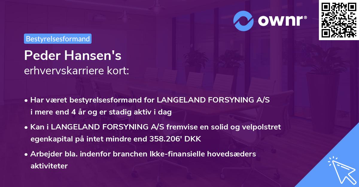 Peder Hansen's erhvervskarriere kort