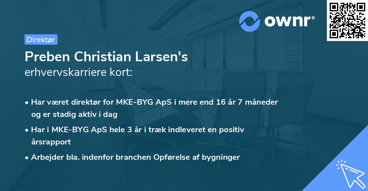 Preben Christian Larsen's erhvervskarriere kort