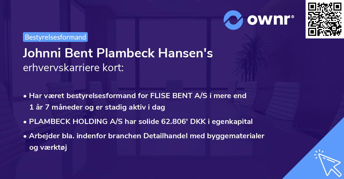 Johnni Bent Plambeck Hansen's erhvervskarriere kort
