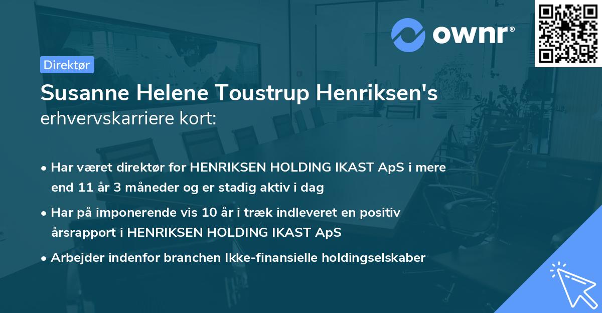 Susanne Helene Toustrup Henriksen's erhvervskarriere kort
