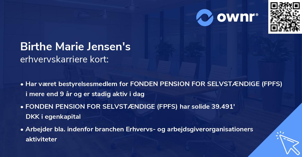 Birthe Marie Jensen's erhvervskarriere kort