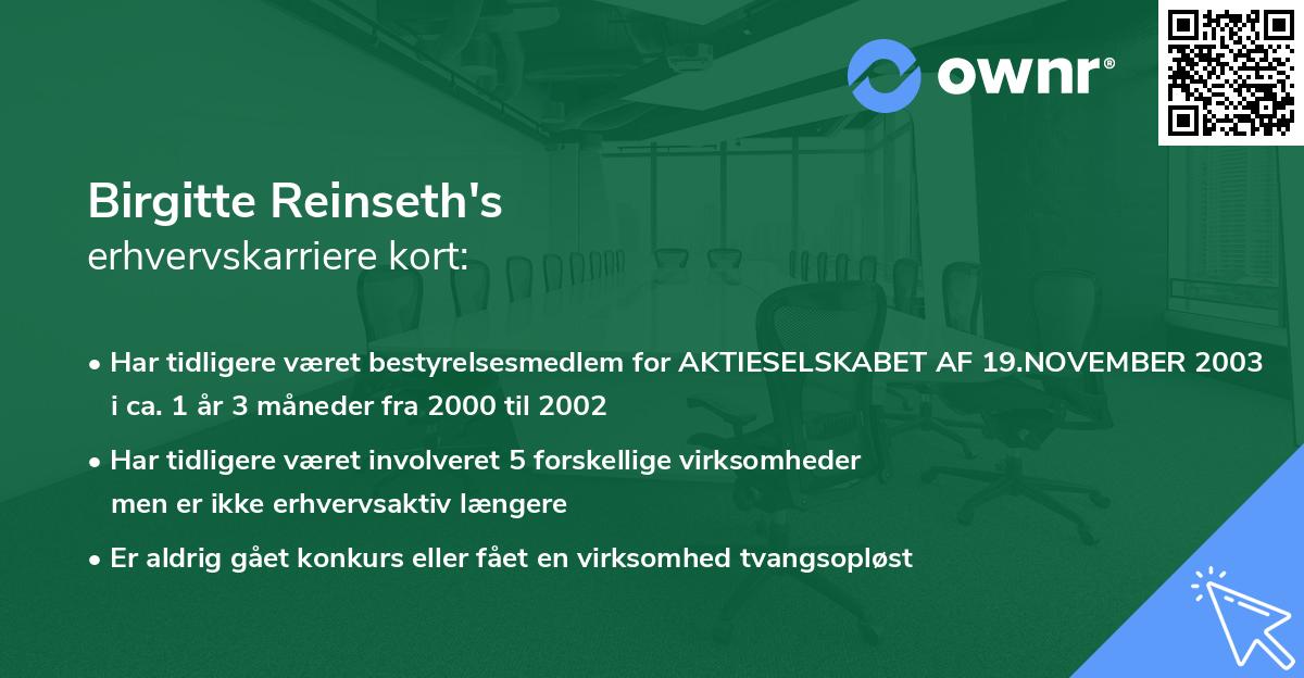 Birgitte Reinseth's erhvervskarriere kort