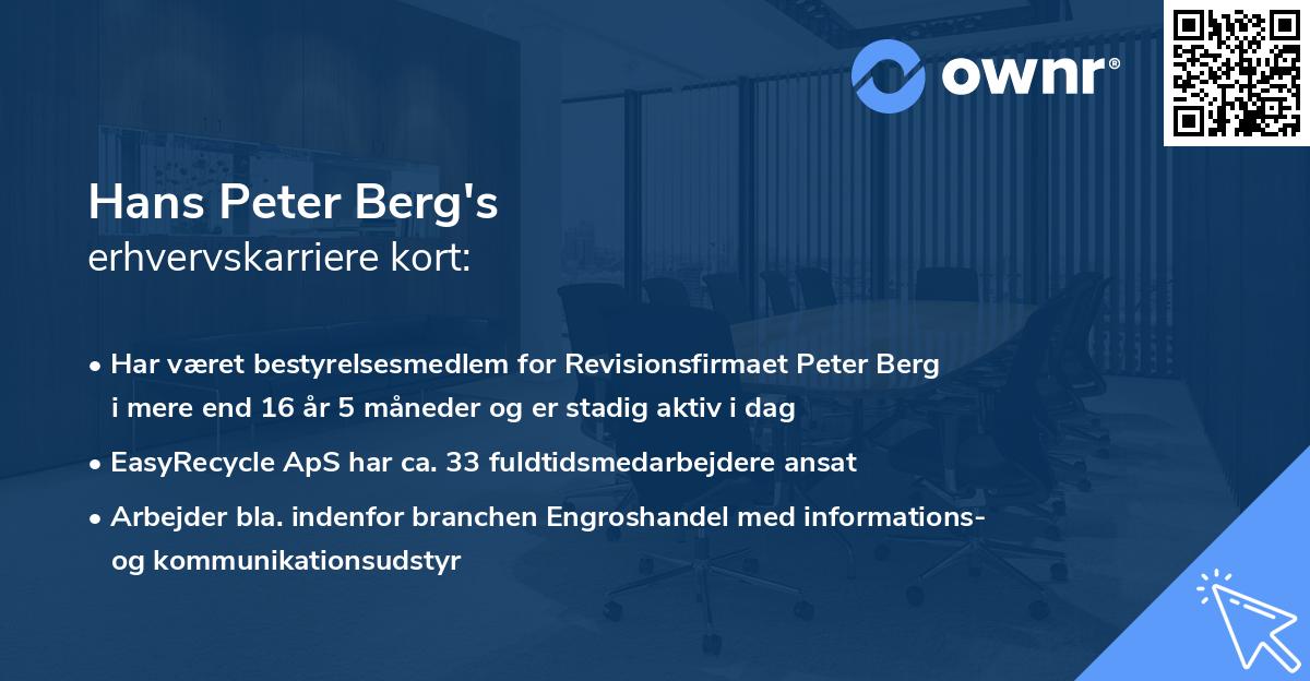 Hans Peter Berg's erhvervskarriere kort