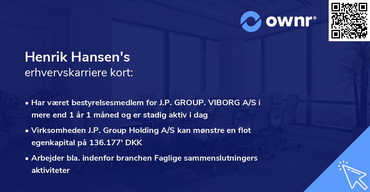 Henrik Hansen's erhvervskarriere kort