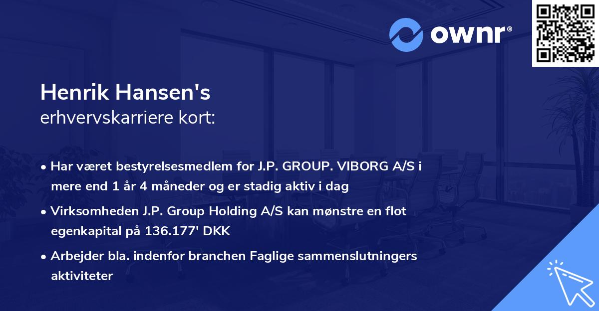 Henrik Hansen's erhvervskarriere kort