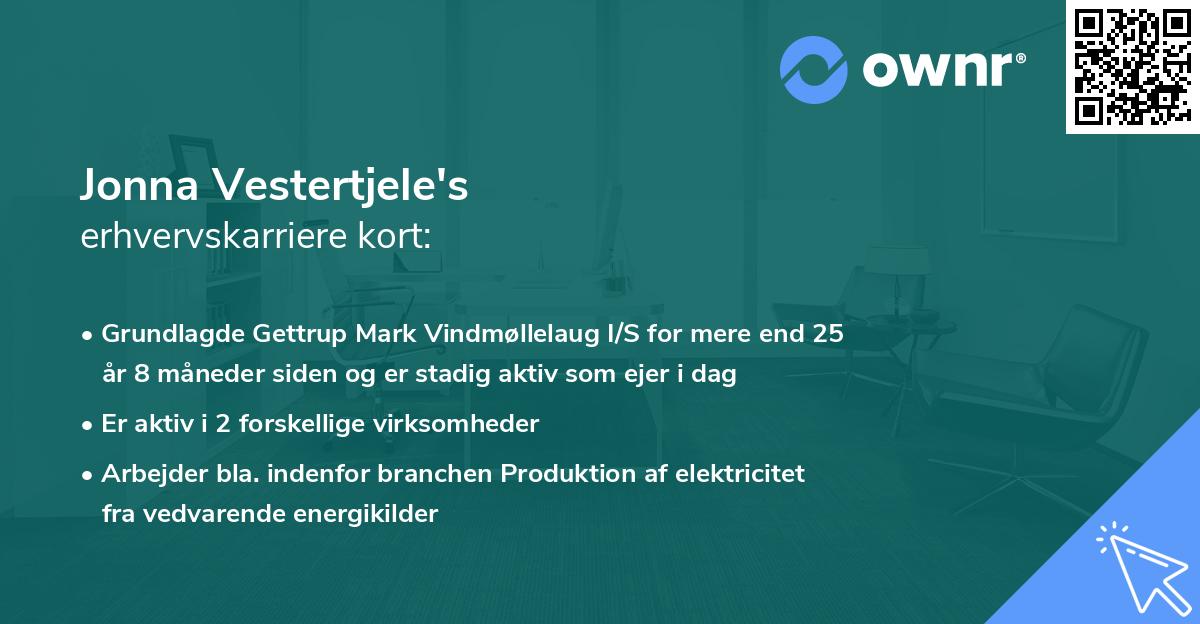 Jonna Vestertjele's erhvervskarriere kort