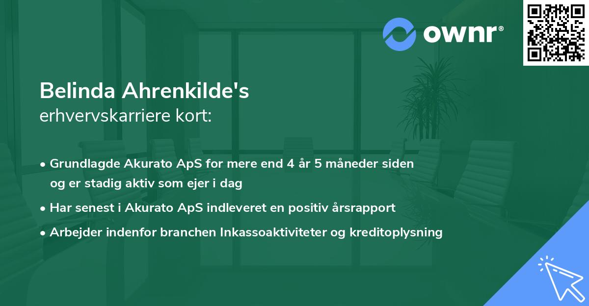 Belinda Ahrenkilde's erhvervskarriere kort