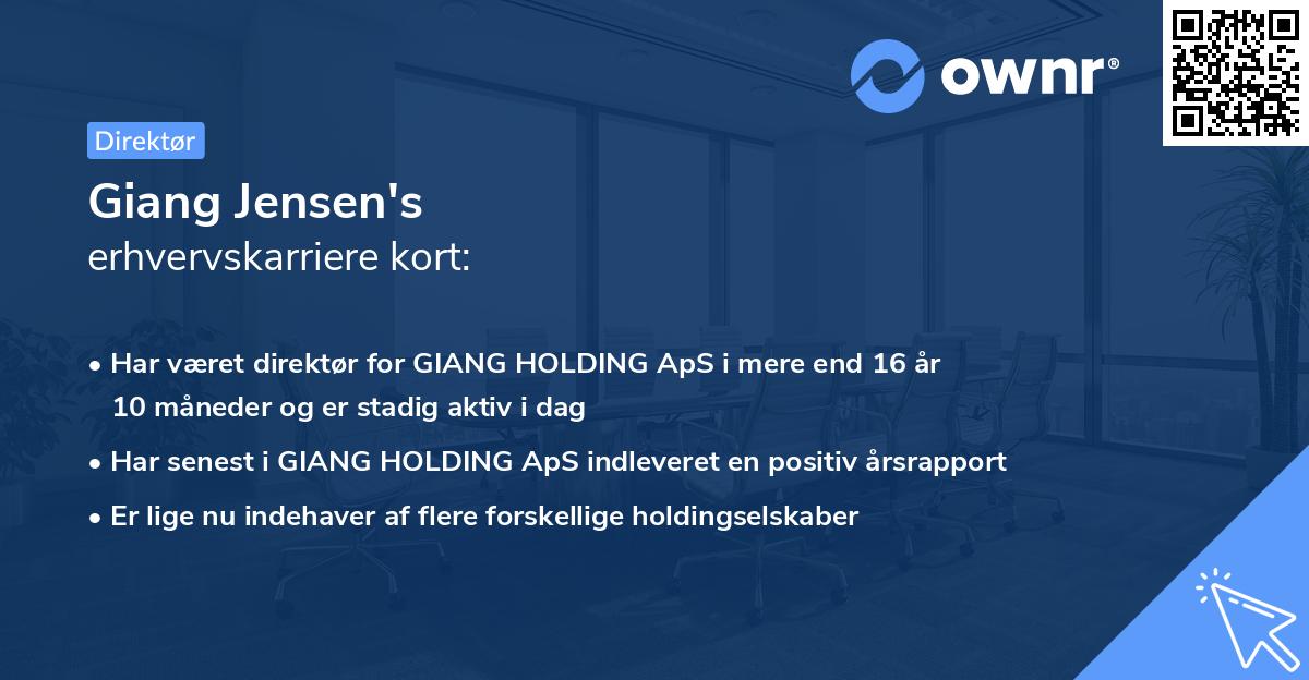 Giang Jensen's erhvervskarriere kort