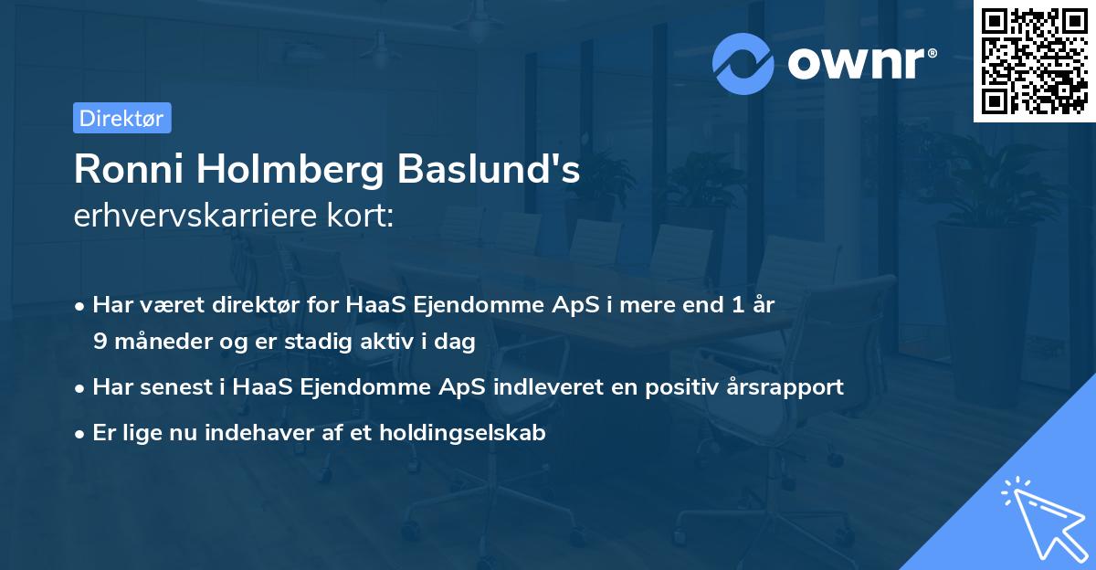 Ronni Holmberg Baslund's erhvervskarriere kort