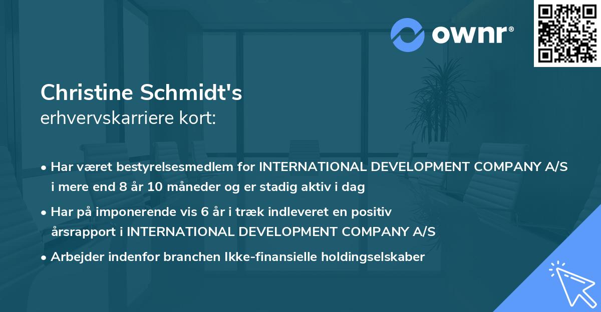 Christine Schmidt's erhvervskarriere kort