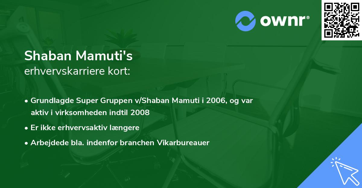 Shaban Mamuti's erhvervskarriere kort