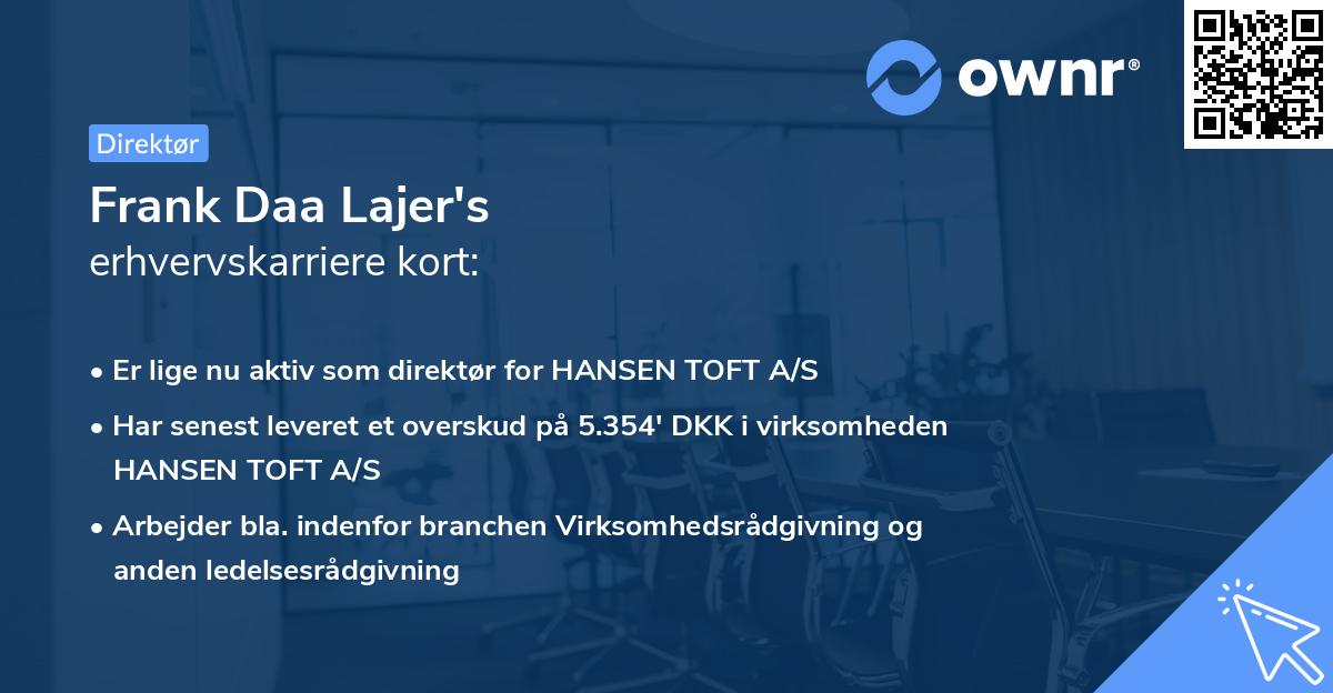 Frank Daa Lajer's erhvervskarriere kort
