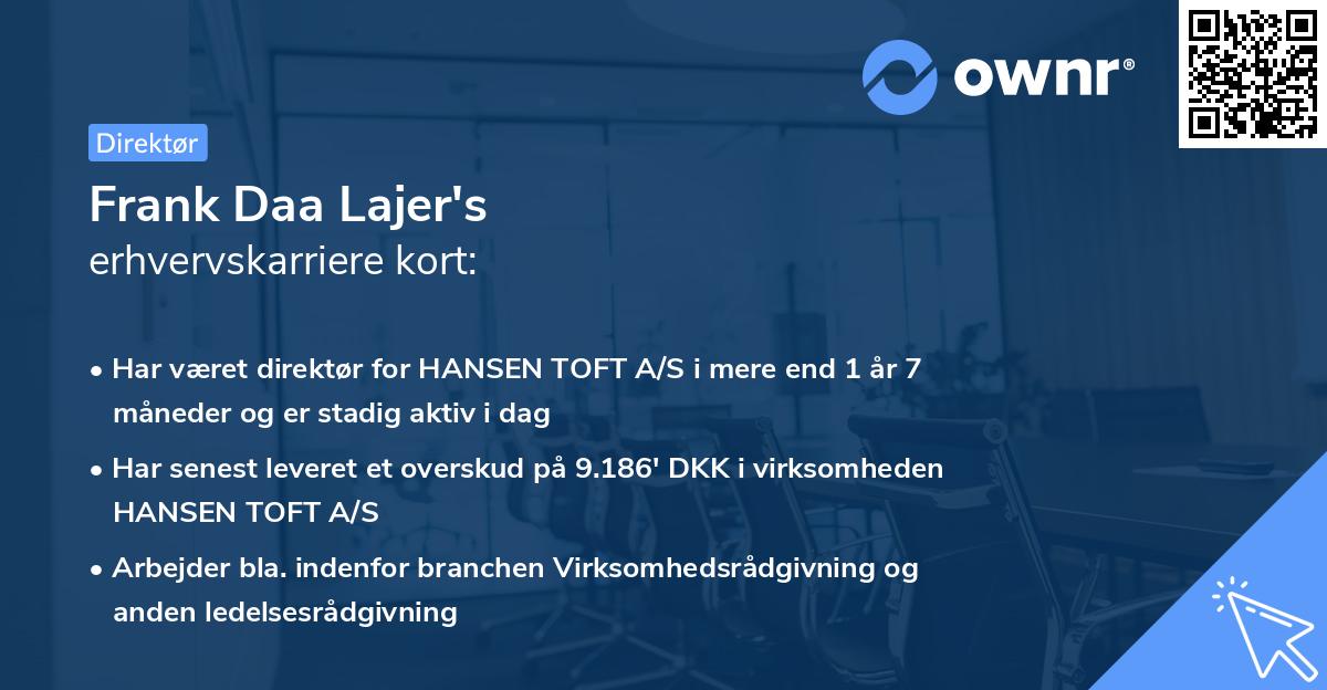 Frank Daa Lajer's erhvervskarriere kort
