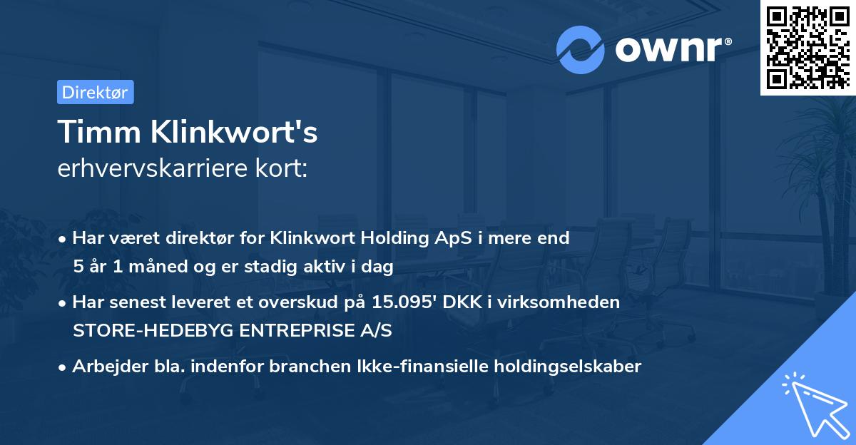 Timm Klinkwort's erhvervskarriere kort