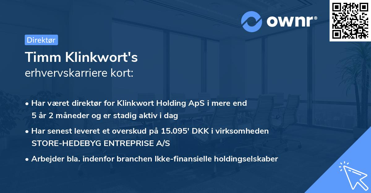 Timm Klinkwort's erhvervskarriere kort