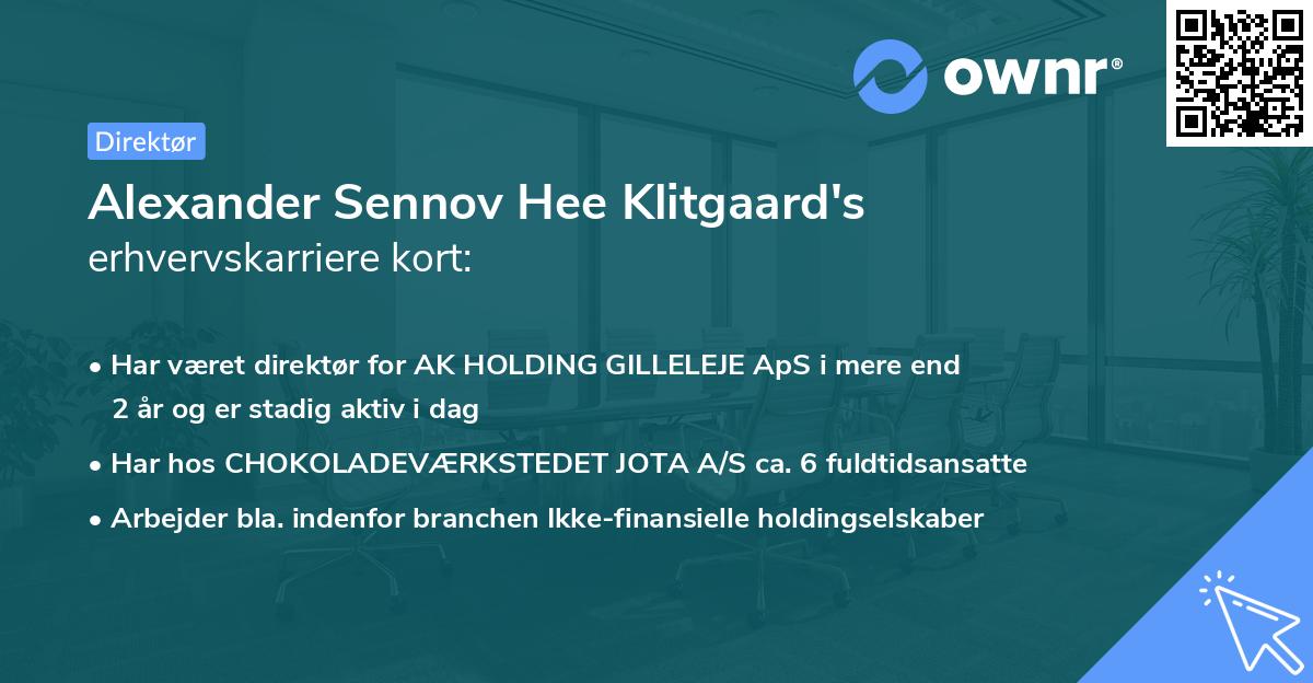 Alexander Sennov Hee Klitgaard's erhvervskarriere kort