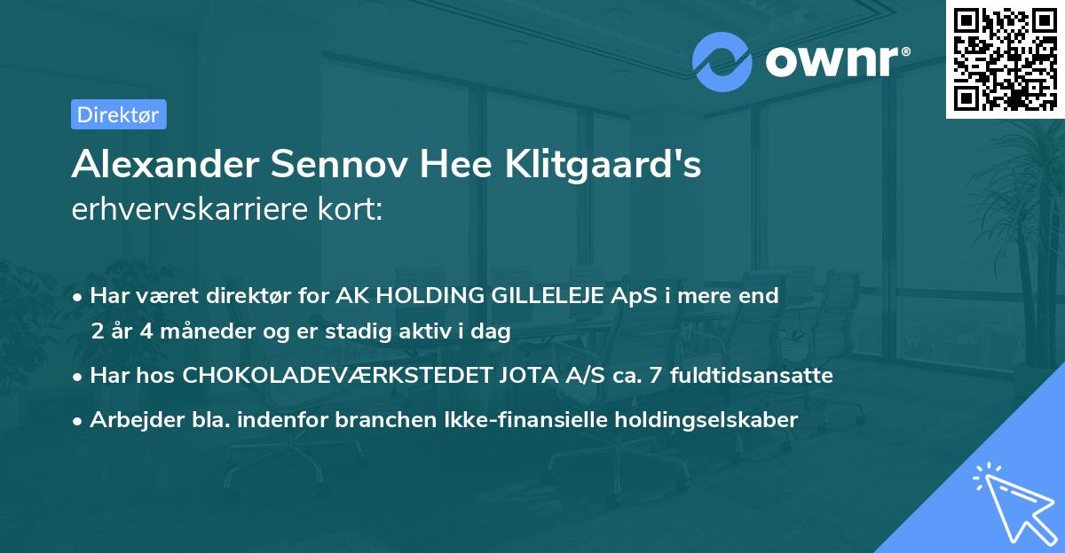 Alexander Sennov Hee Klitgaard's erhvervskarriere kort