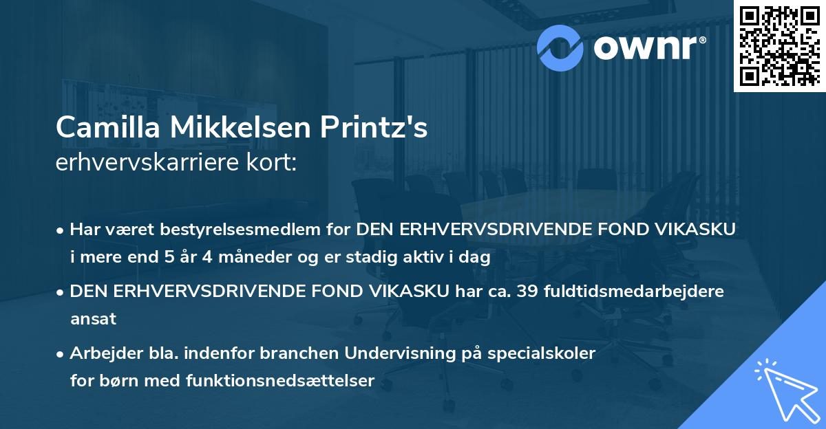 Camilla Mikkelsen Printz's erhvervskarriere kort