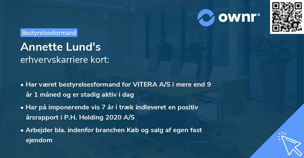 Annette Lund's erhvervskarriere kort