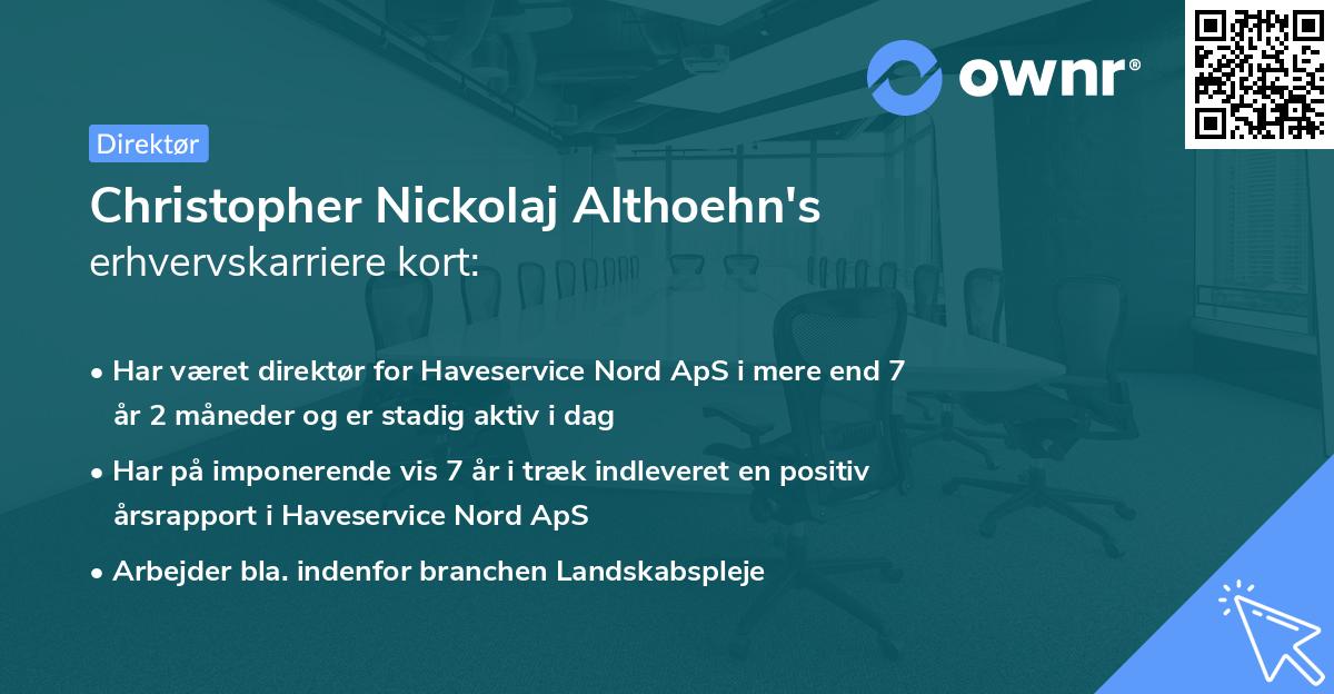 Christopher Nickolaj Althoehn's erhvervskarriere kort