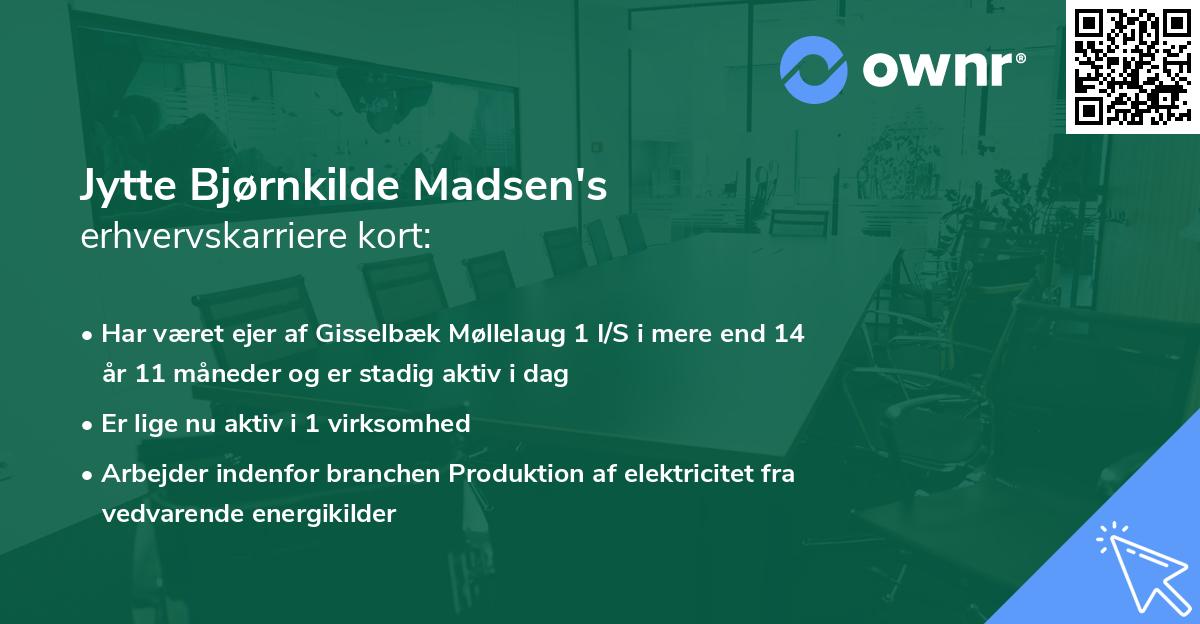 Jytte Bjørnkilde Madsen's erhvervskarriere kort